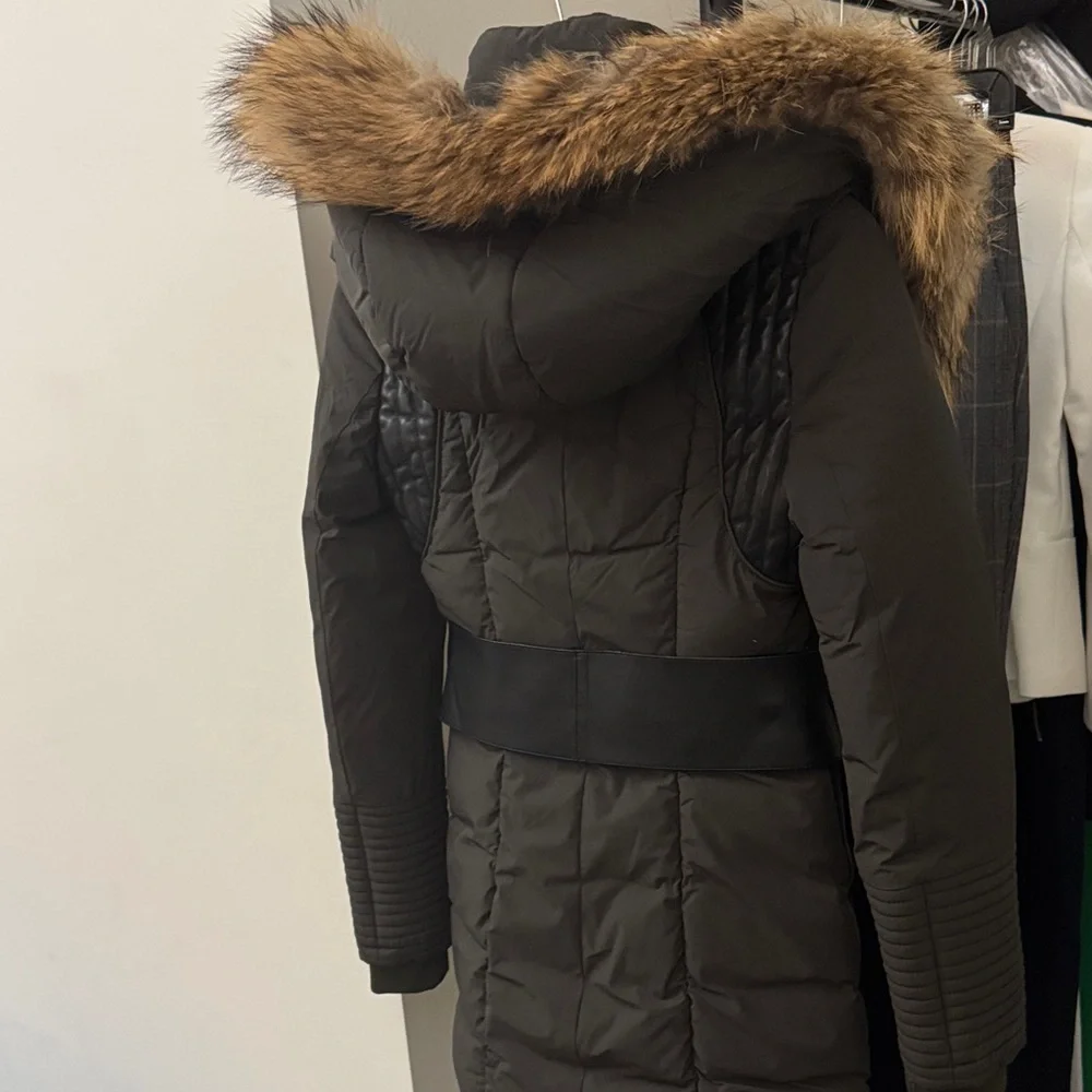 Women's Rudsak Fur-Trimmed Dark Green Winter Coat - Picture 3 of 4